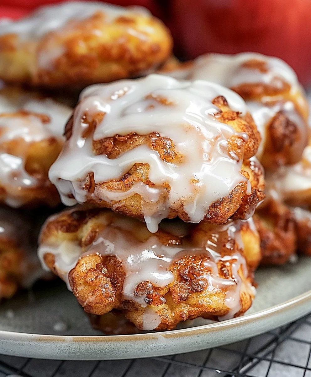 Delicious Soft Cinnamon Apple Fritters with Vanilla Glaze