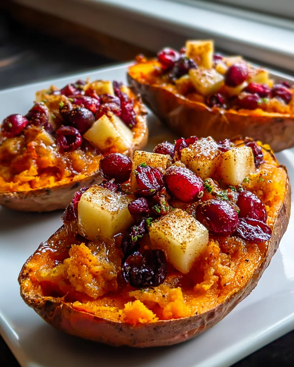 Sweet & Tangy Cranberry Apple Twice Baked Sweet Potatoes