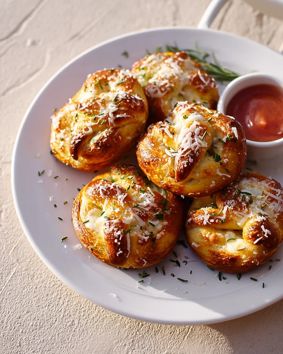 Irresistible Mozzarella Stuffed Rosemary Parmesan Pretzels