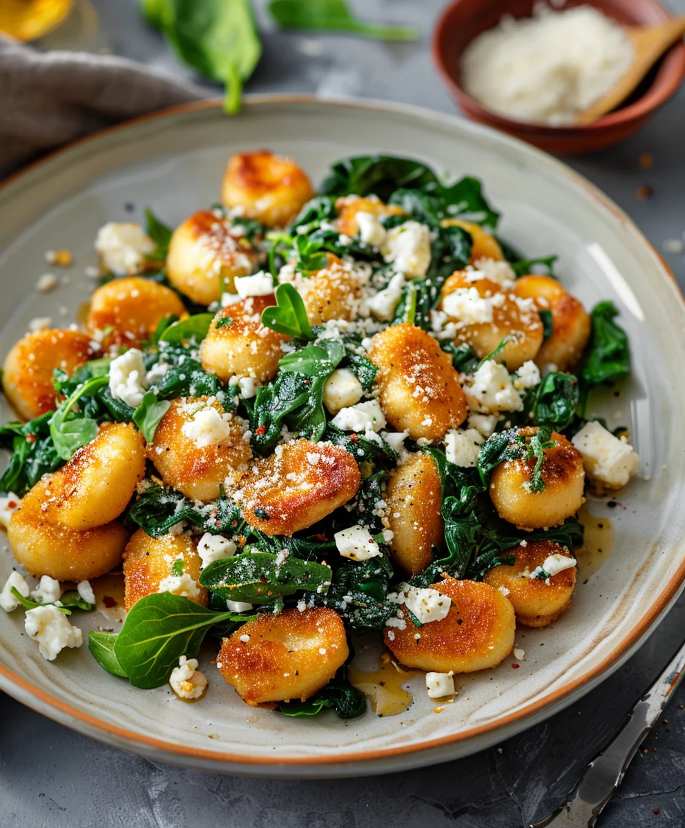 Crispy Gnocchi with Spinach & Feta: Easy Delicious Dinner