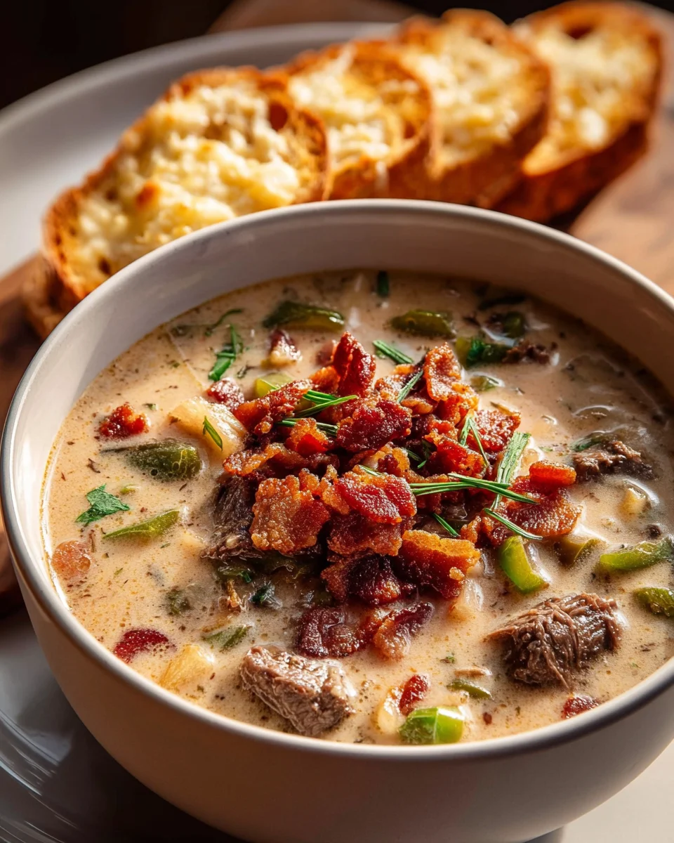 Philly Cheesesteak Soup: One Pot Comfort with Cheesy Toast