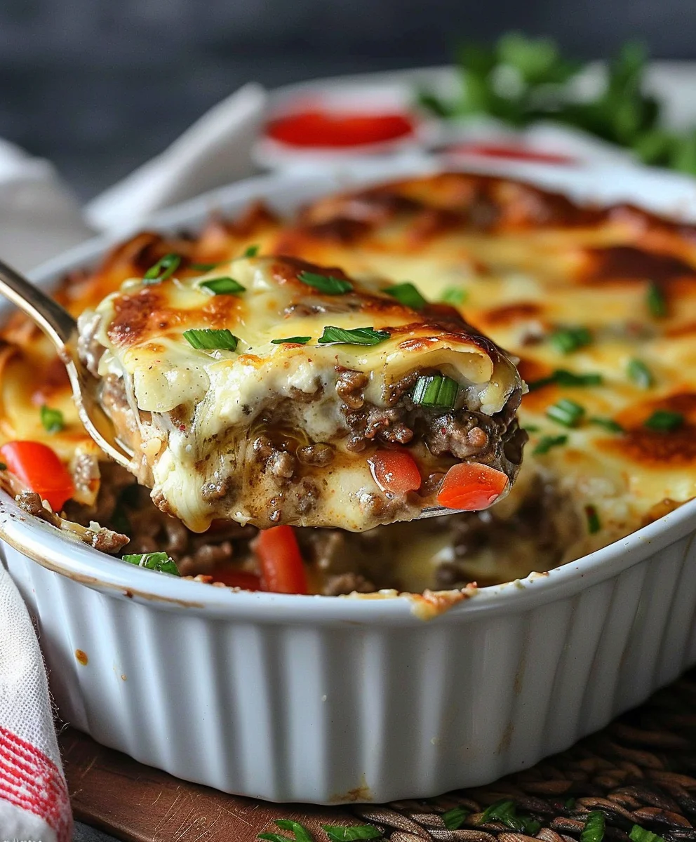 Low Carb Philly Cheesesteak Casserole