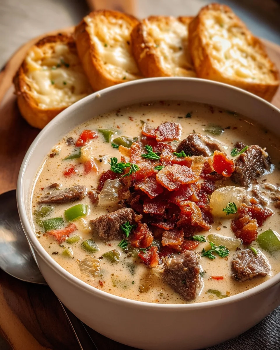Philly Cheesesteak Soup: One Pot Comfort with Cheesy Toast