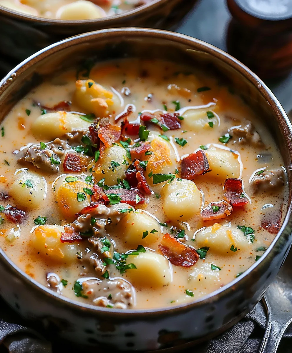 Creamy Beef Bacon Cheddar Gnocchi Soup – Cozy & Delicious!
