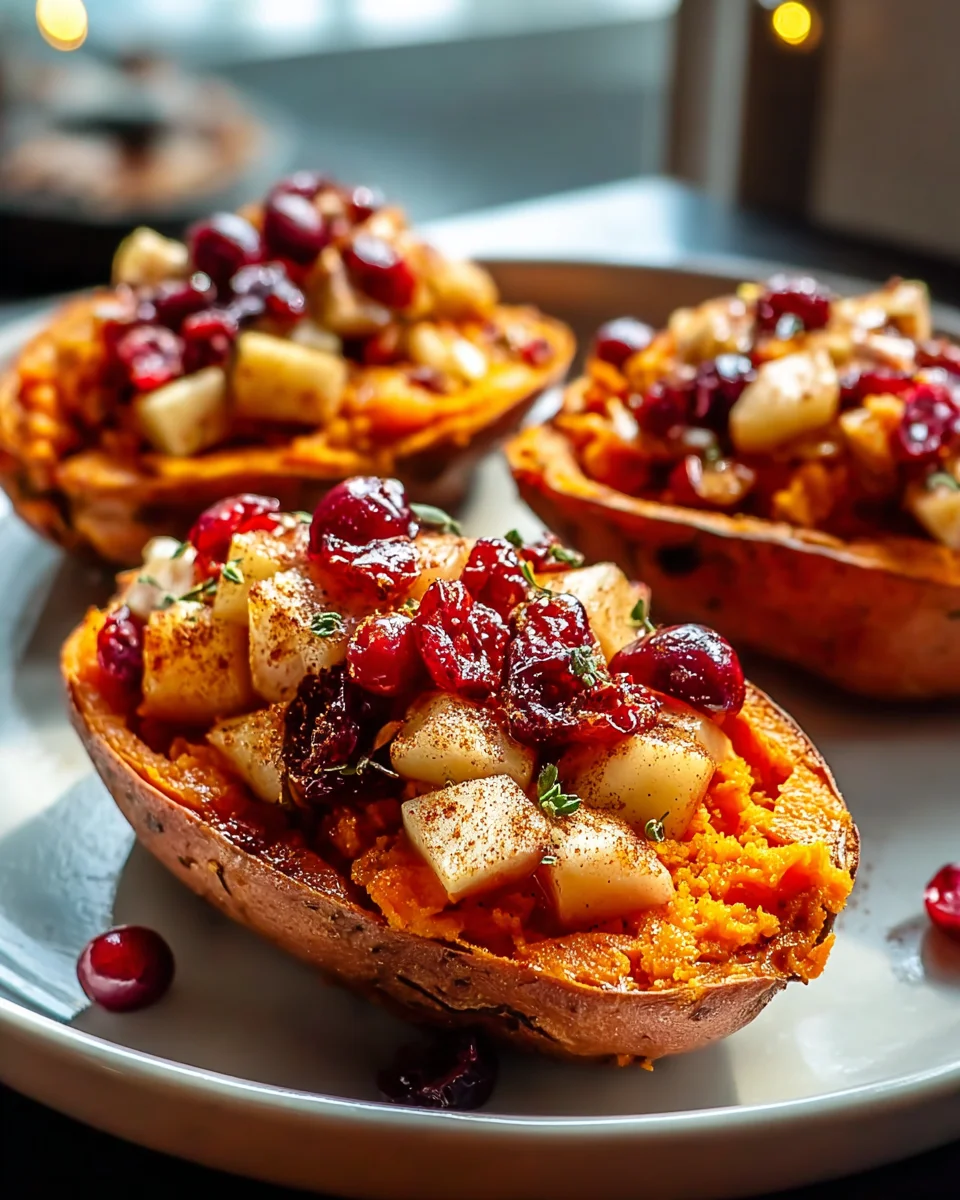 Sweet & Tangy Cranberry Apple Twice Baked Sweet Potatoes