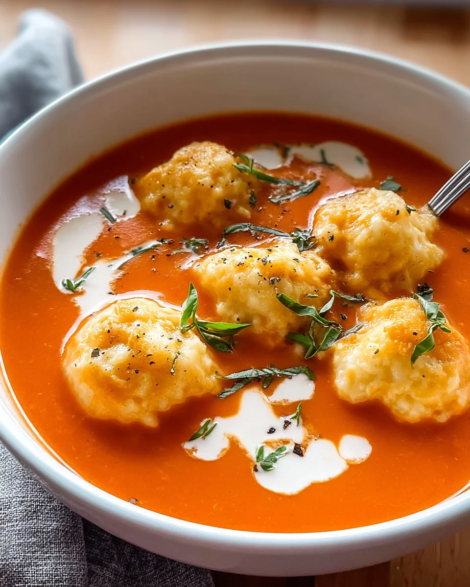 Creamy Tomato Soup with Cheesy Dumplings - A Comfort Classic!