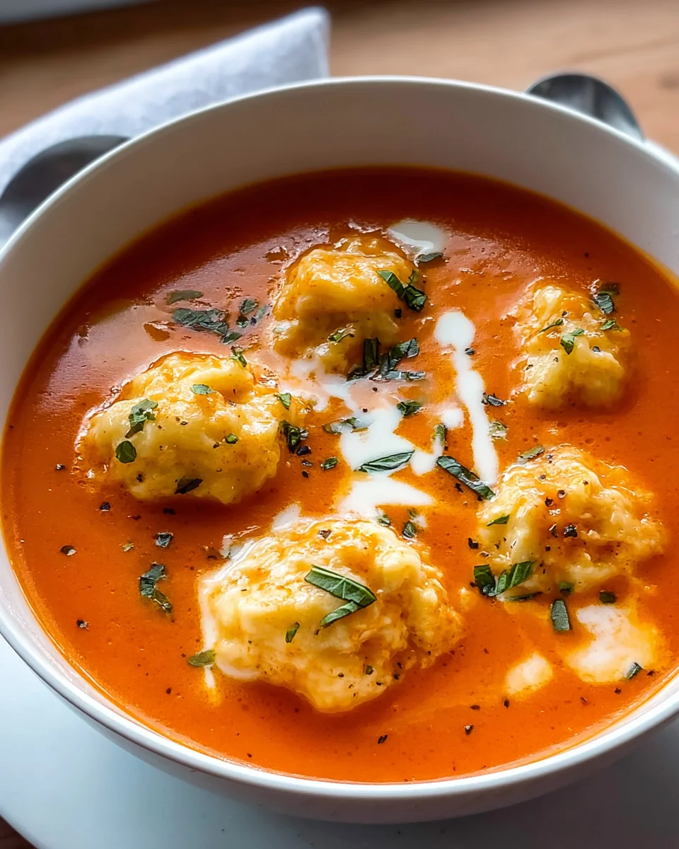 Creamy Tomato Soup with Cheesy Dumplings - A Comfort Classic!