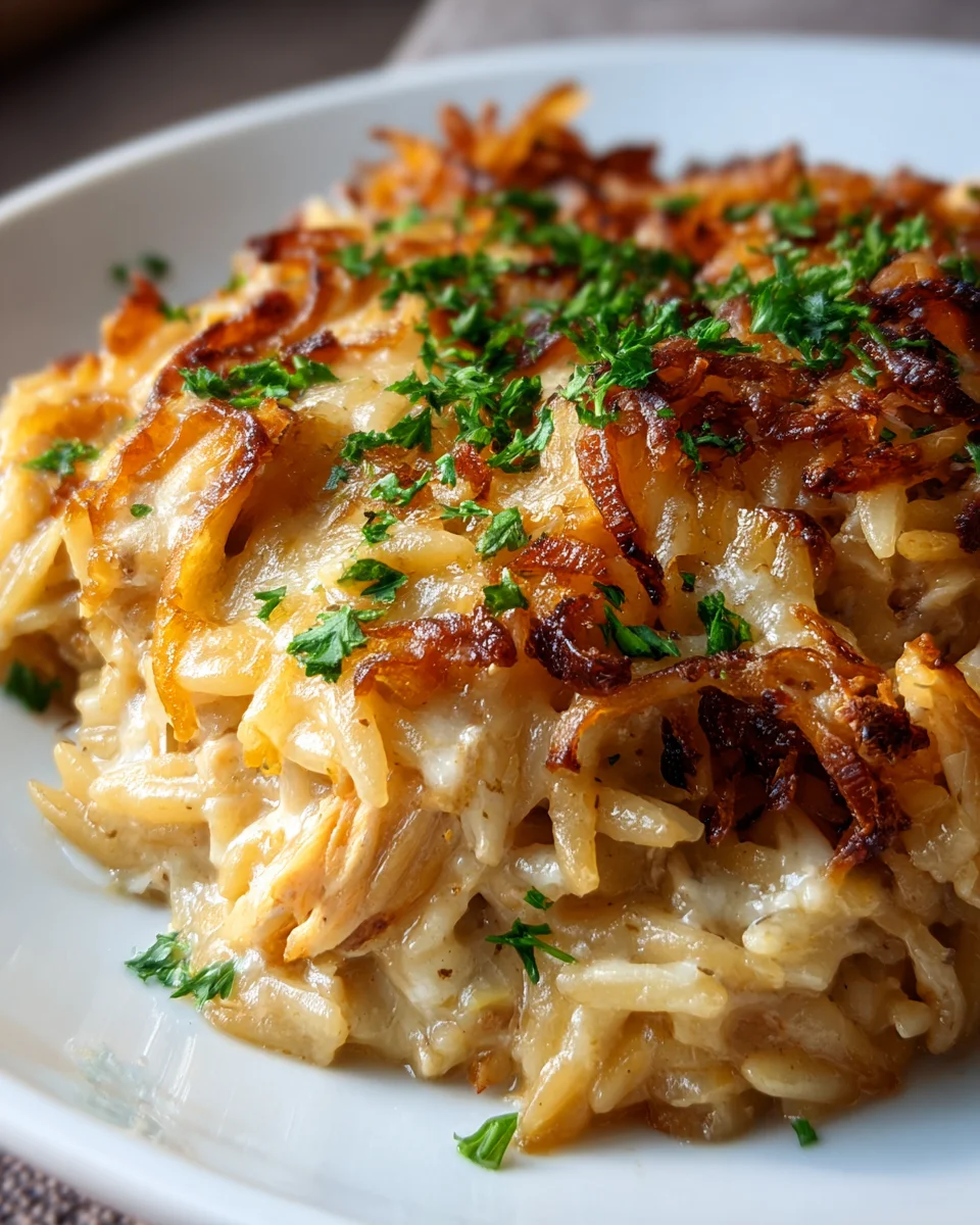 French Onion Chicken Orzo Casserole: Comfort Food Delight!