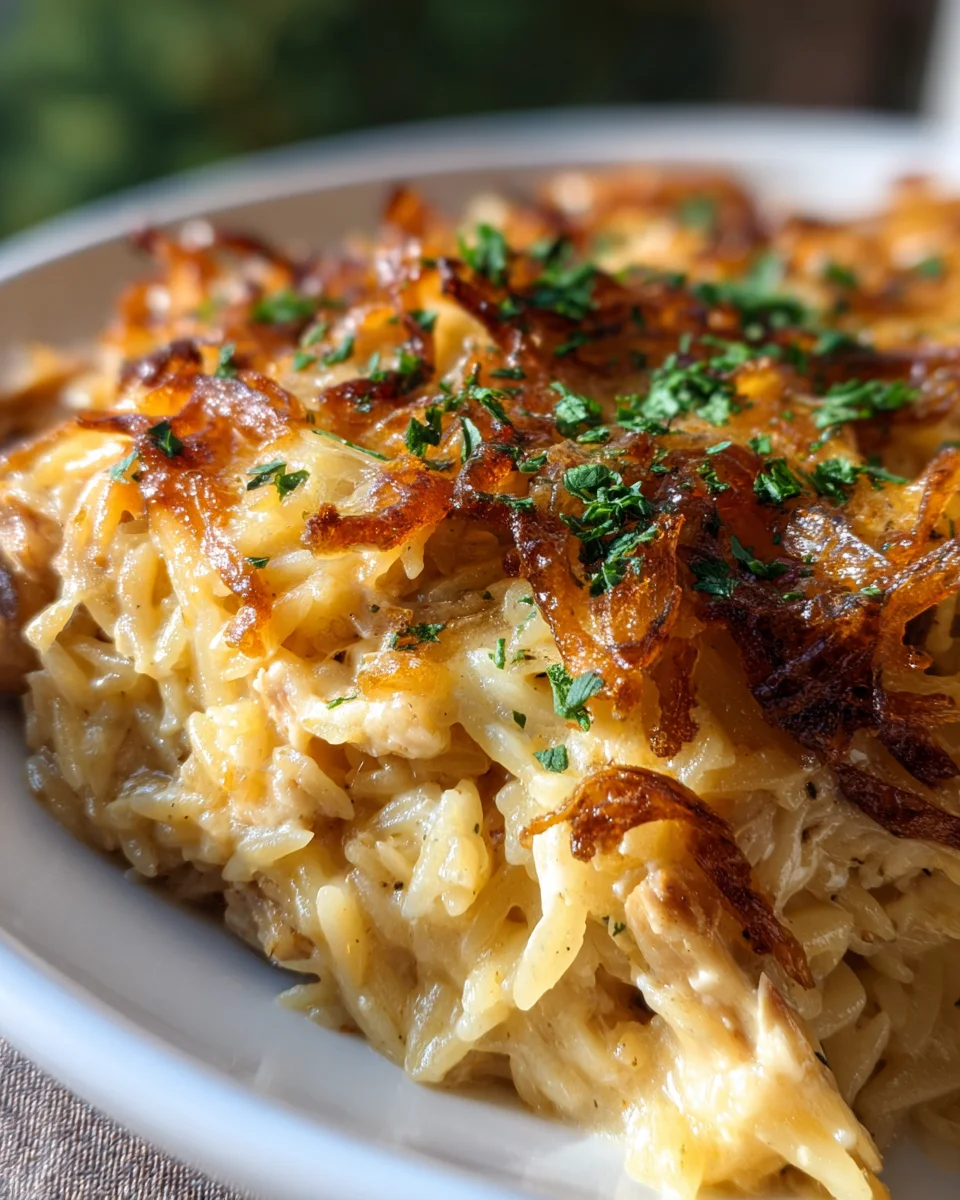 French Onion Chicken Orzo Casserole: Comfort Food Delight!