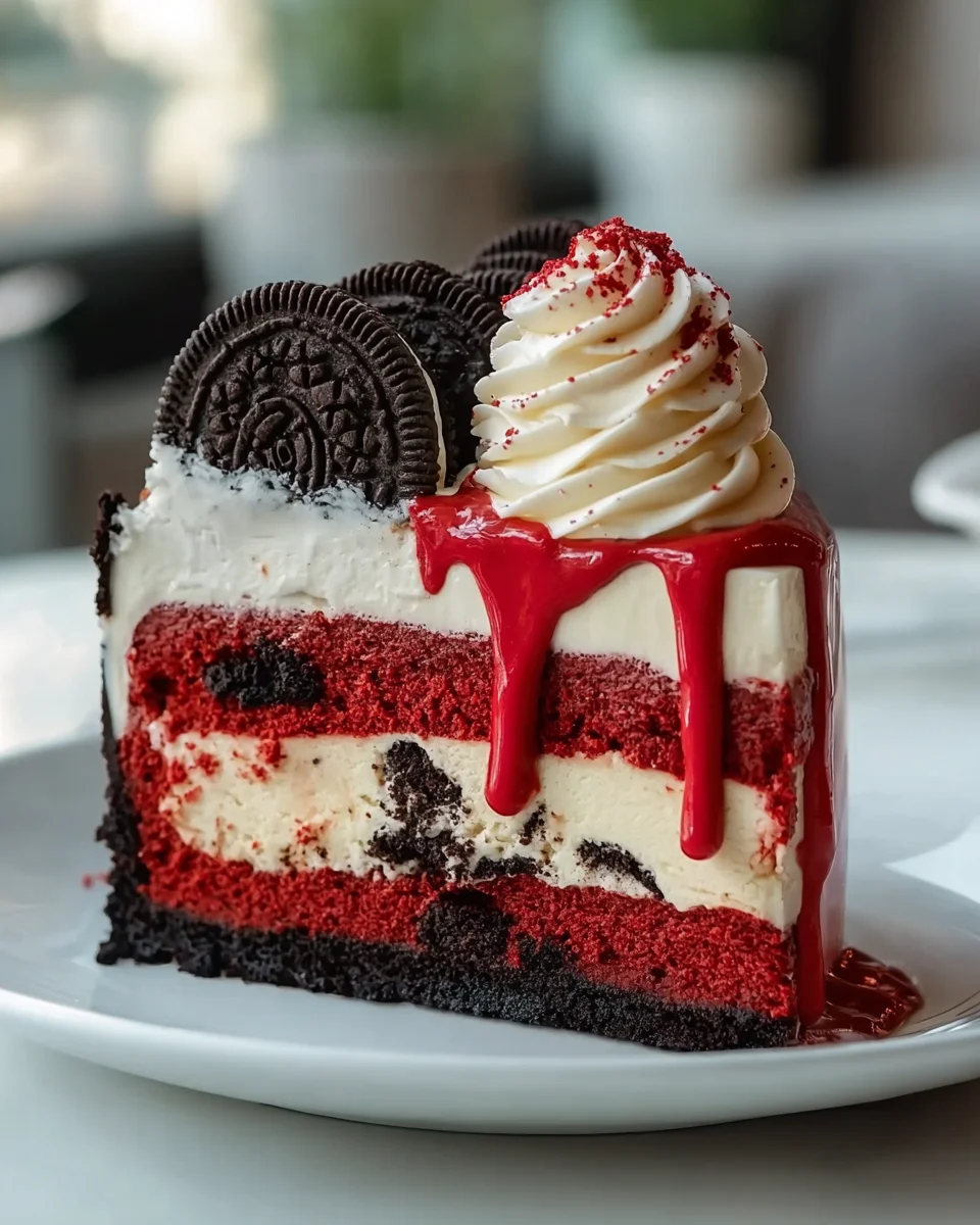 Decadent Oreo Red Velvet Cheesecake Drip Cake!