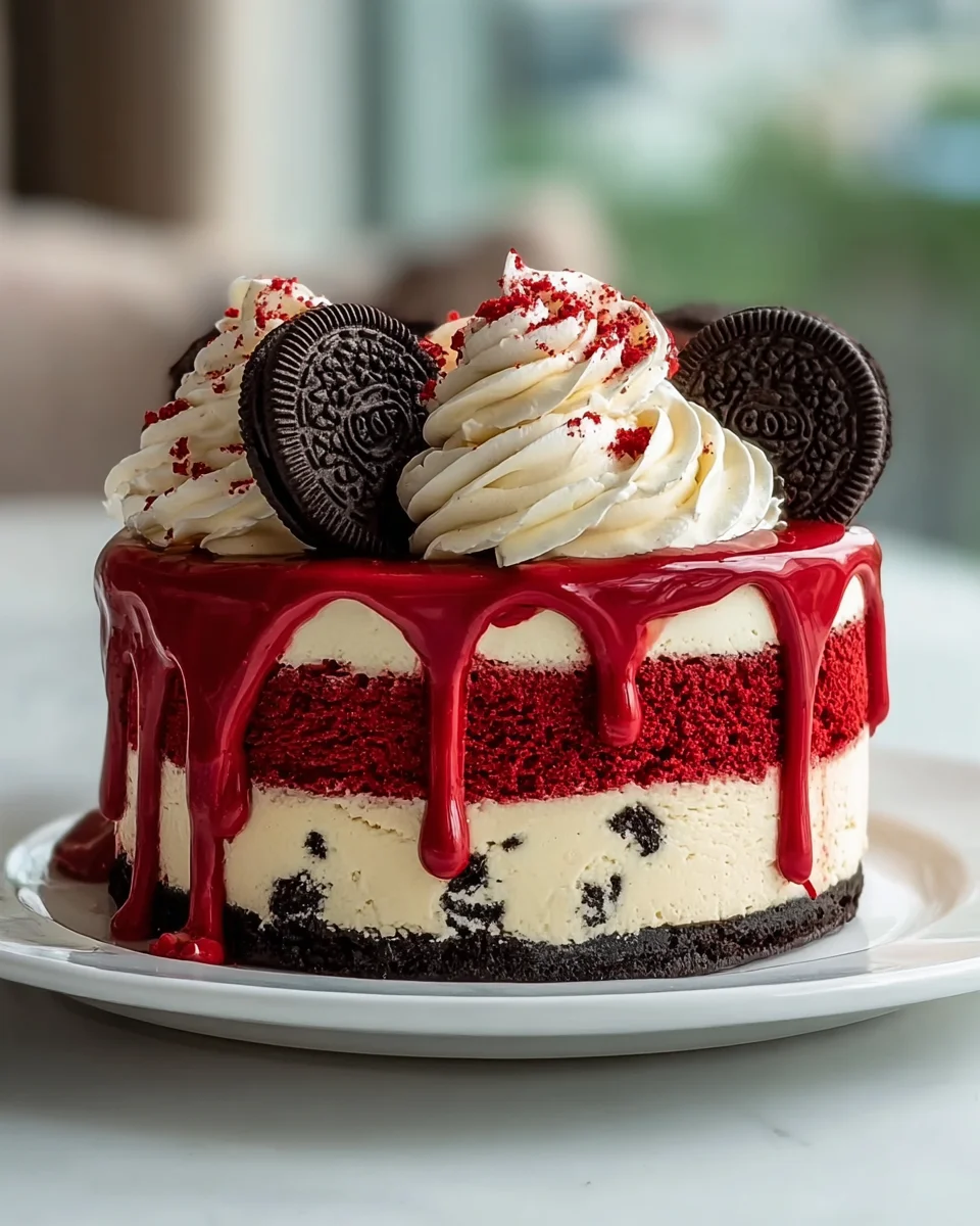Decadent Oreo Red Velvet Cheesecake Drip Cake!