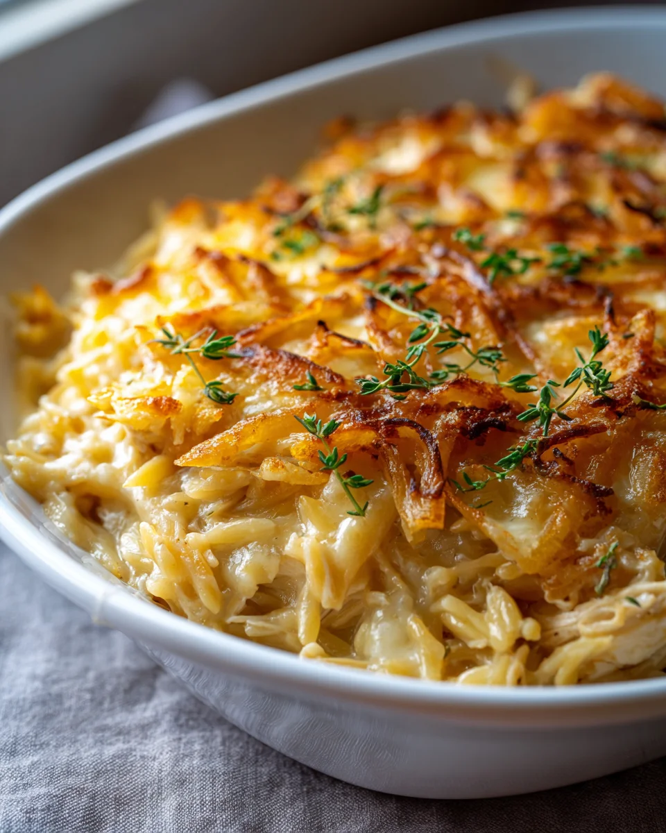 Hearty French Onion Chicken Orzo Casserole Recipe