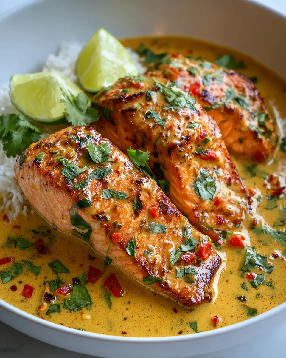 One Pan Coconut Curry Salmon with Garlic Butter Delight