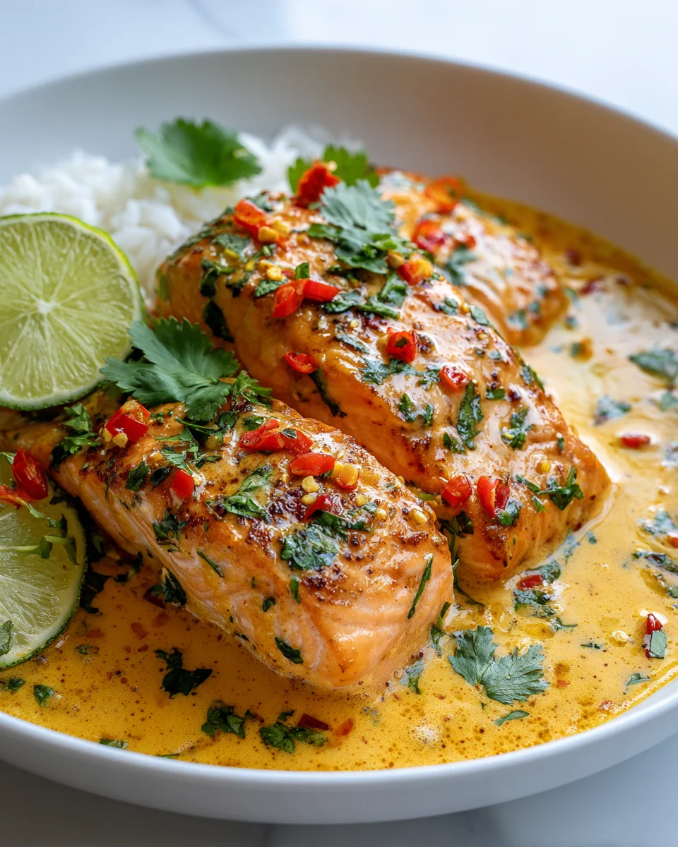 One Pan Coconut Curry Salmon with Garlic Butter Delight