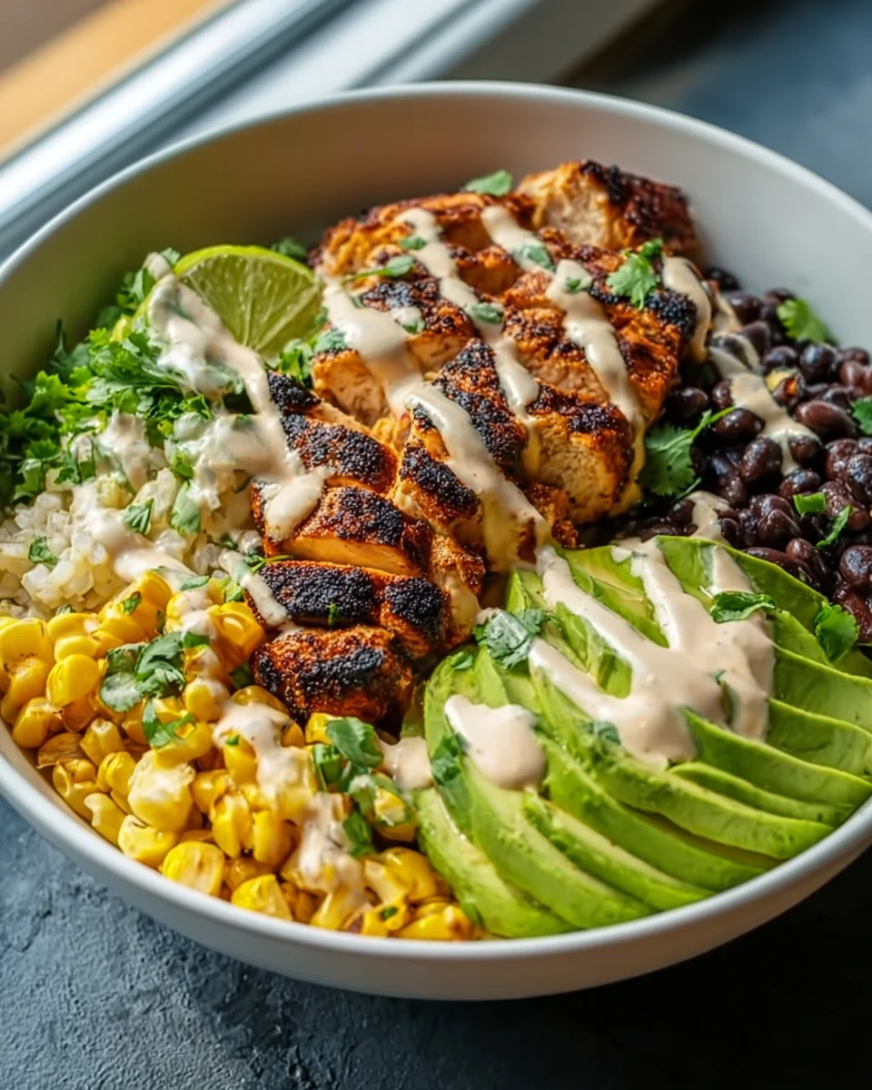 Chipotle Chicken Bowl: Creamy Sauce, Black Beans & Corn