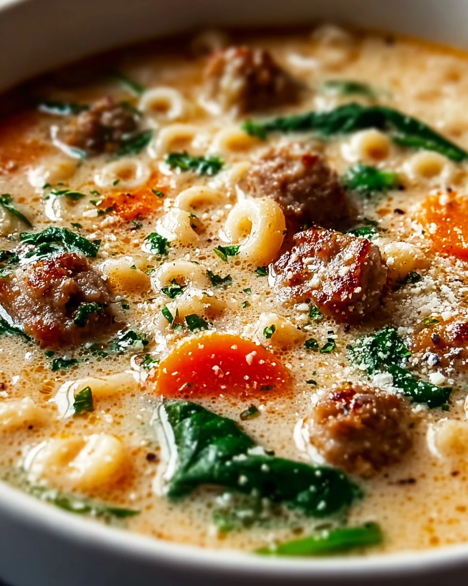 Creamy Parmesan Beef Italian Sausage Ditalini Soup