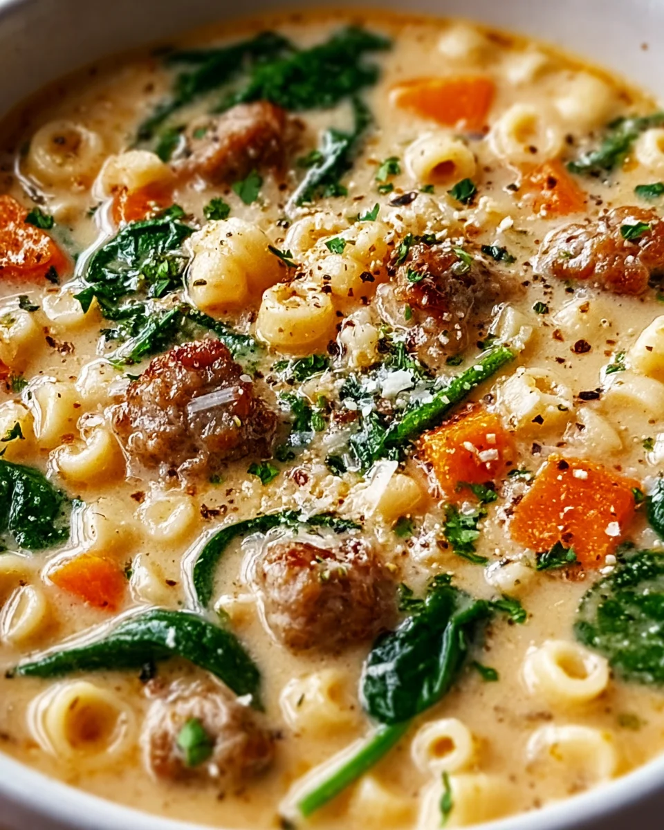 Creamy Parmesan Beef Italian Sausage Ditalini Soup