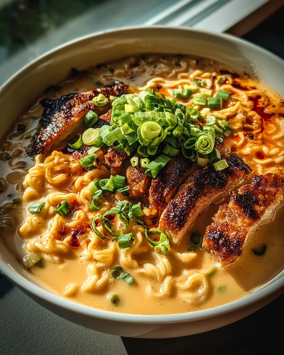 Fiery Chicken Ramen with Creamy Garlic Sauce Recipe Delight