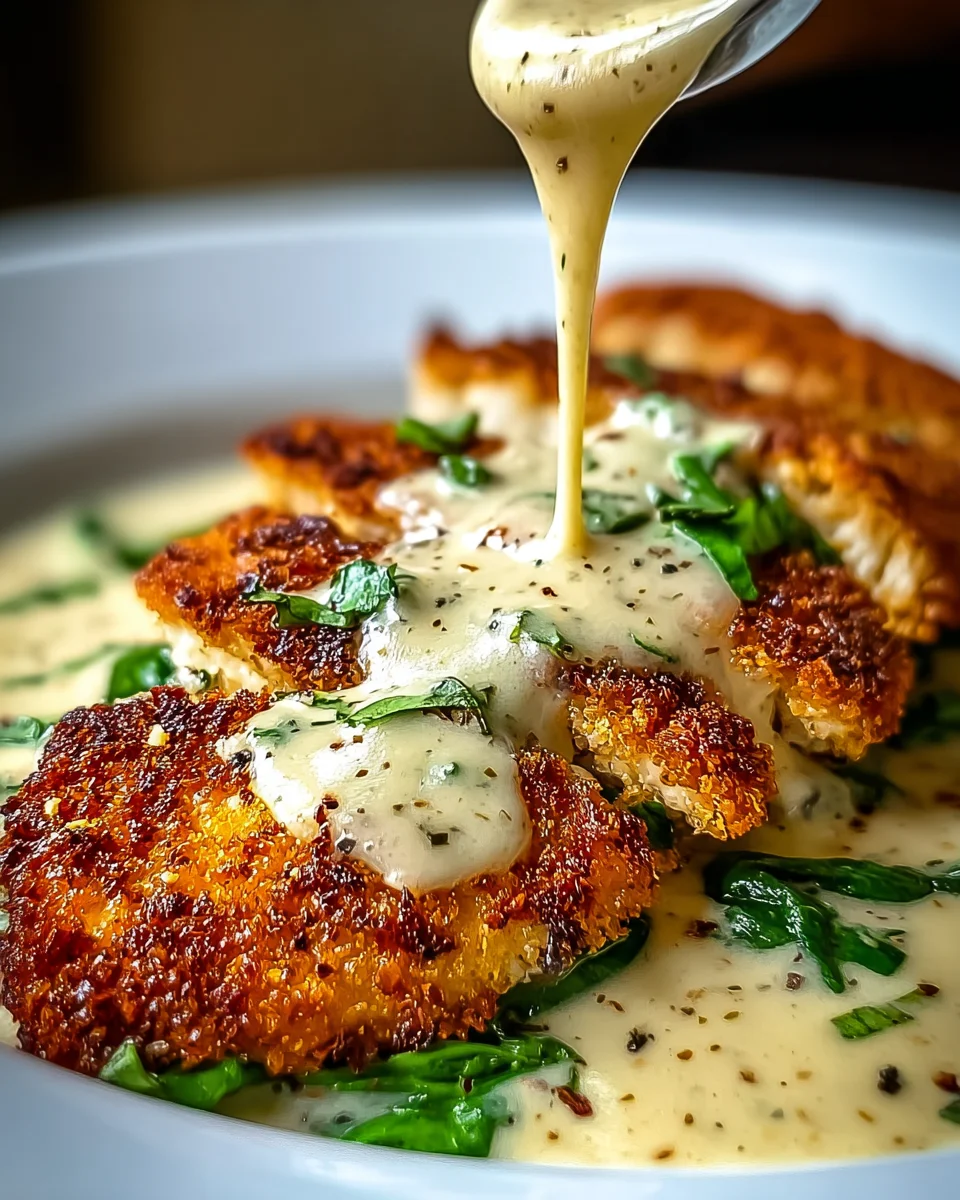 Crispy Parmesan Crusted Chicken with Creamy Garlic Sauce