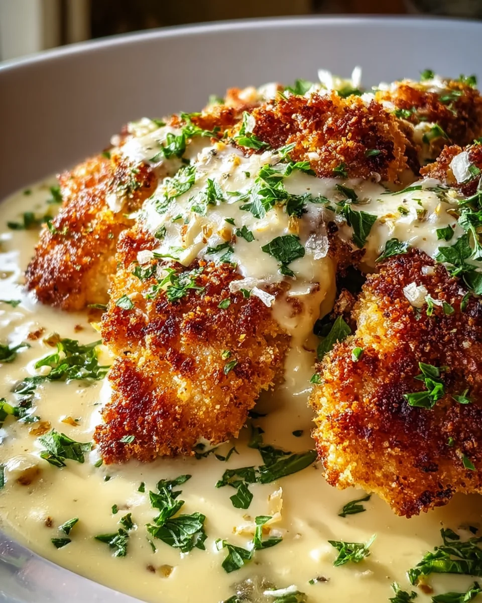 Crispy Parmesan Chicken with Garlic Cream Sauce Recipe
