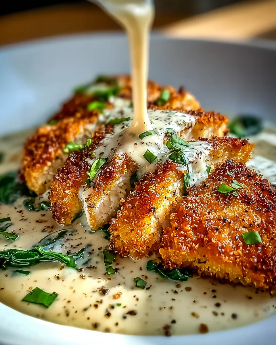 Crispy Parmesan Crusted Chicken with Creamy Garlic Sauce