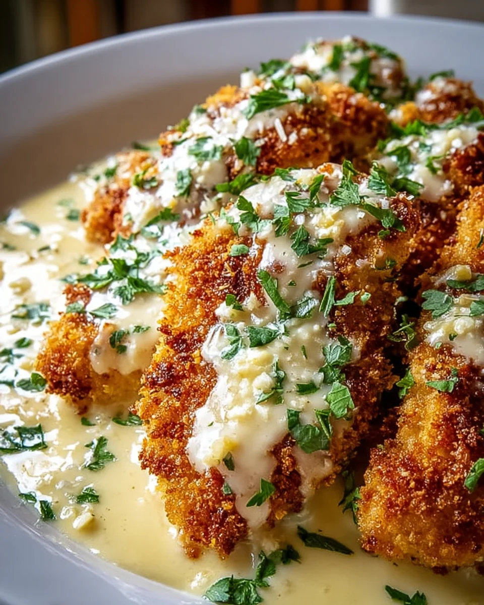 Crispy Parmesan Chicken with Garlic Cream Sauce Recipe