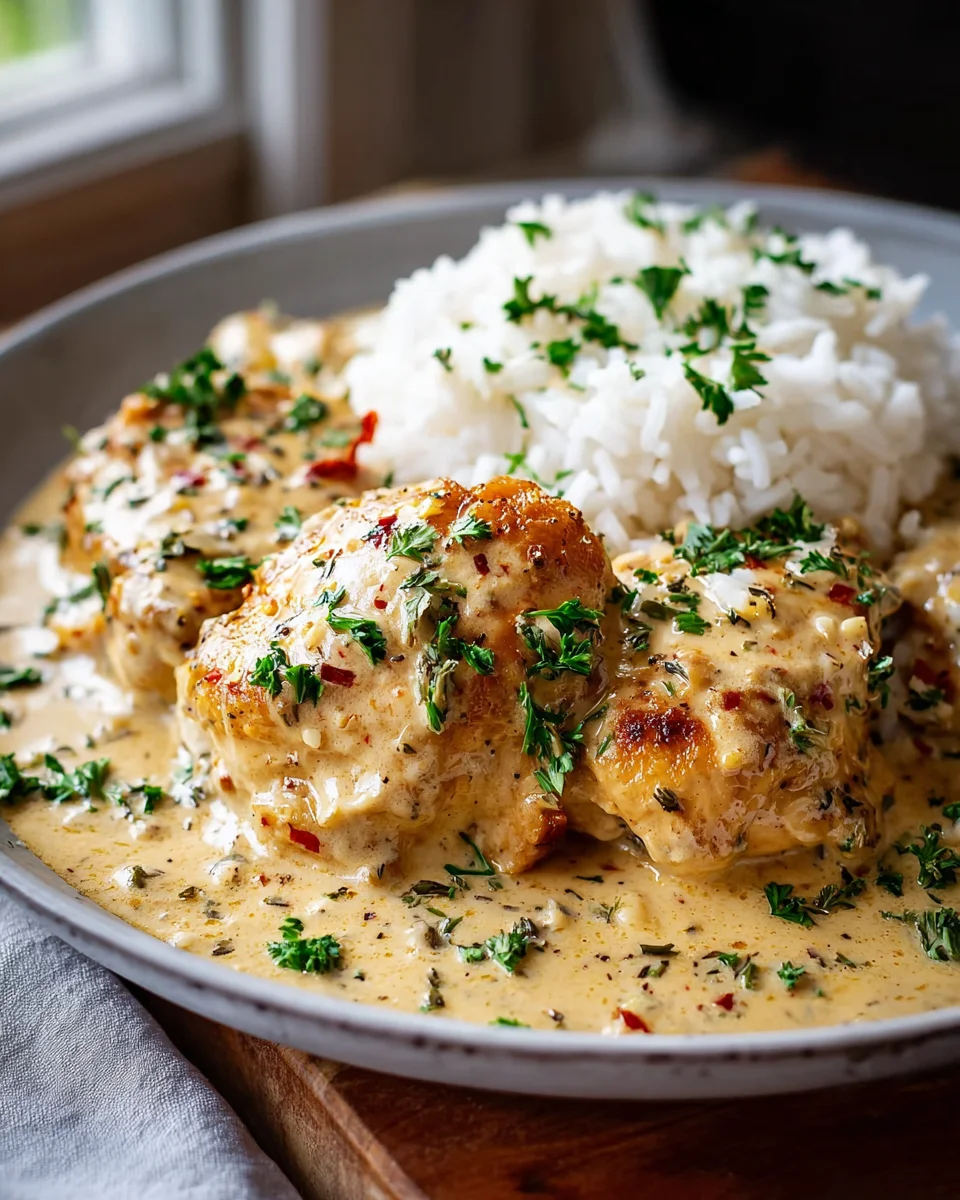 Easy Creamy Smothered Chicken and Rice Dinner Recipe Delight