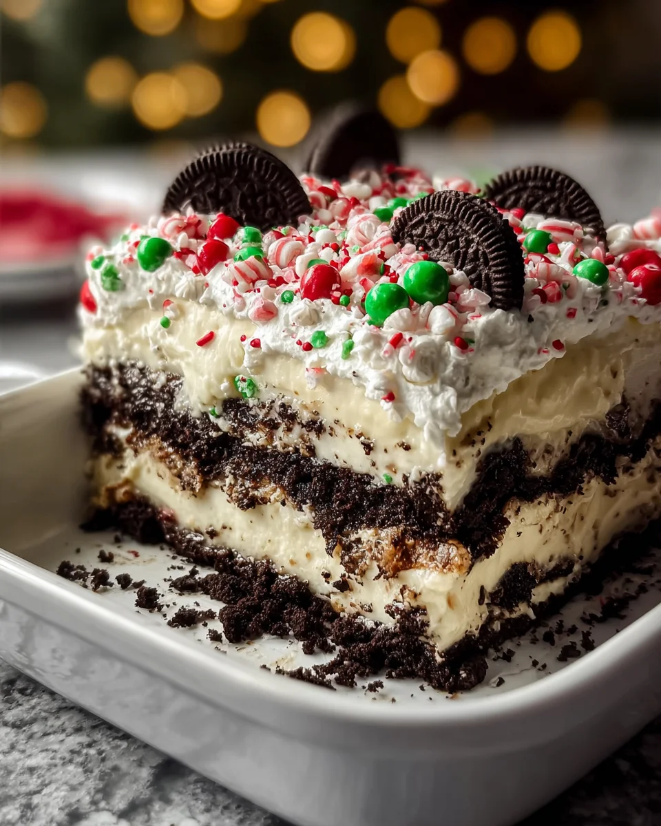 Easy No Bake Christmas Oreo Lasagna - Festive Dessert!
