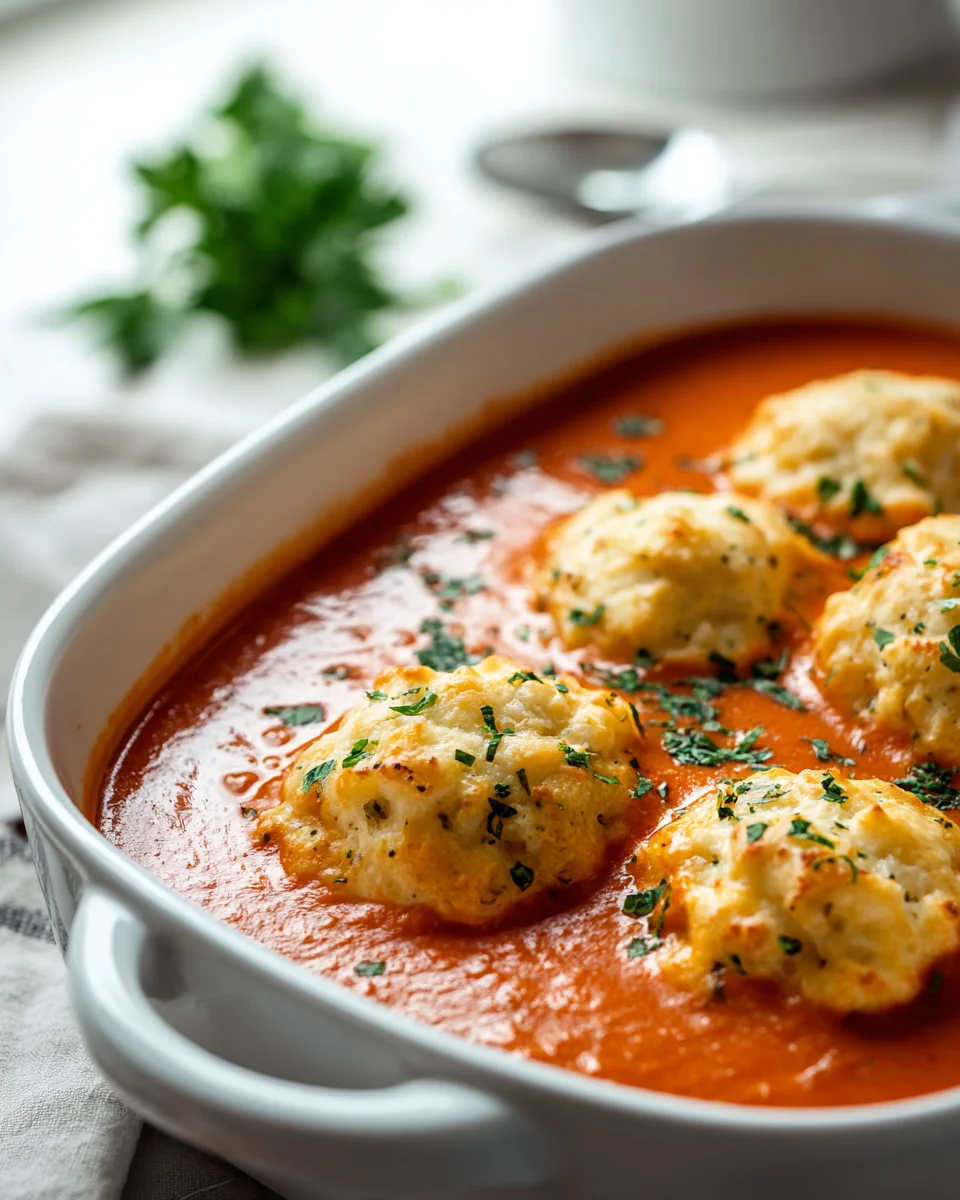 Best Tomato Soup with Cheesy Cheddar Bay Dumplings!