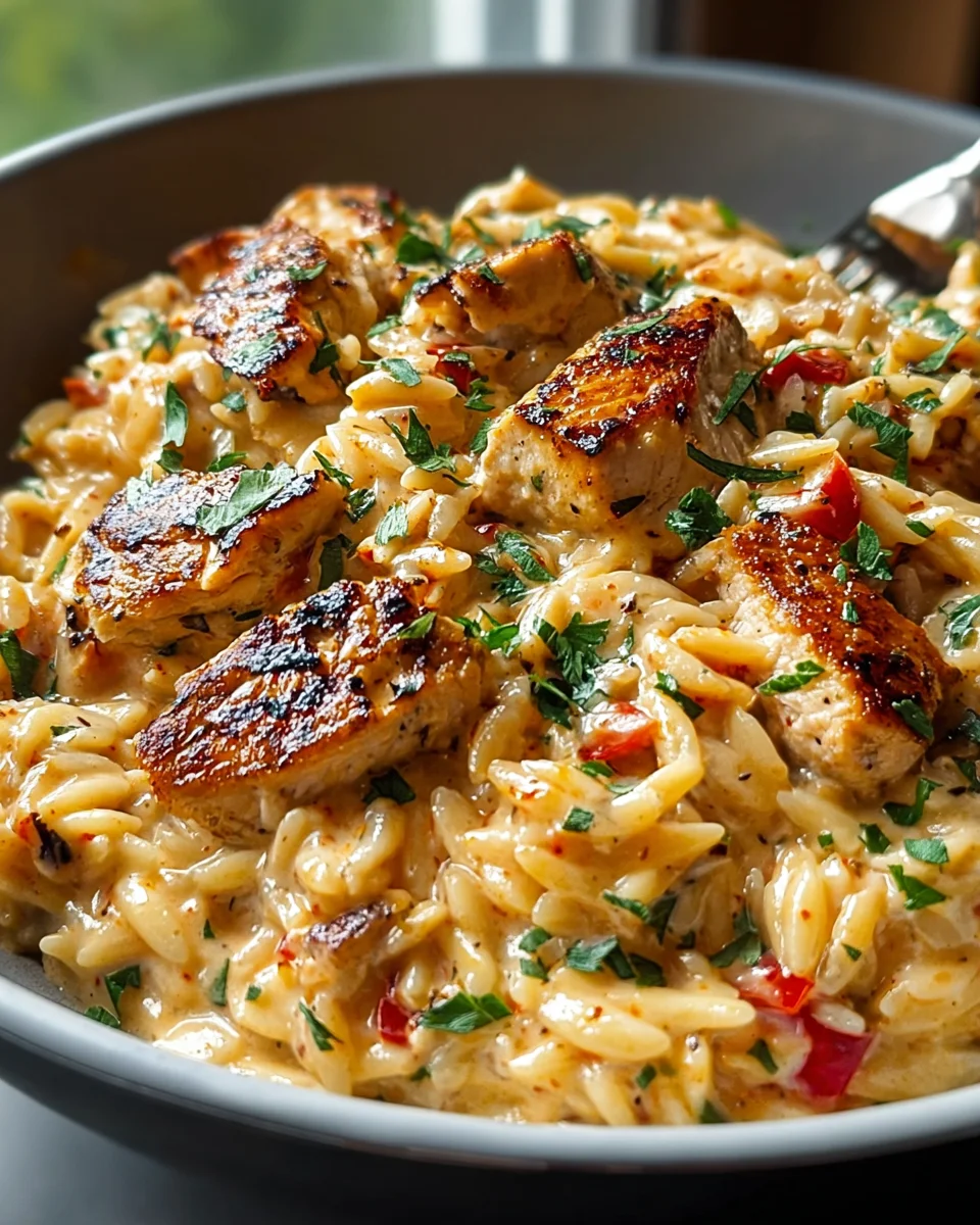 One Pot Cajun Chicken Alfredo Orzo - Easy & Flavorful Recipe
