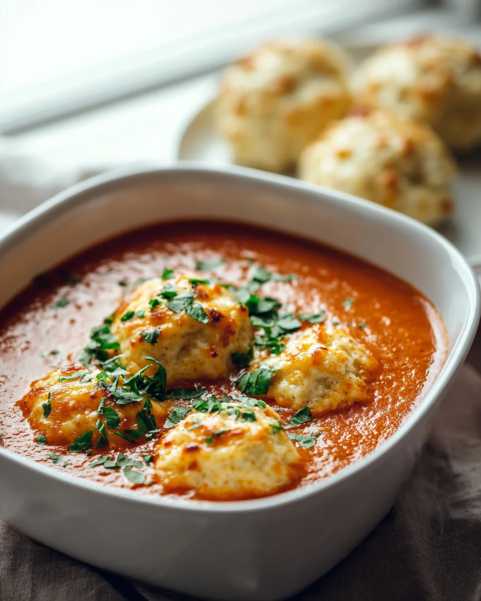 Best Tomato Soup with Cheesy Cheddar Bay Dumplings!