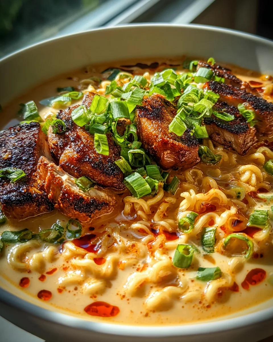 Fiery Chicken Ramen with Creamy Garlic Sauce Recipe Delight