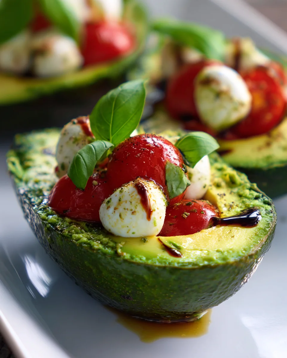 Delicious No Bake Pesto Caprese Stuffed Avocados - Perfect Appetizer!