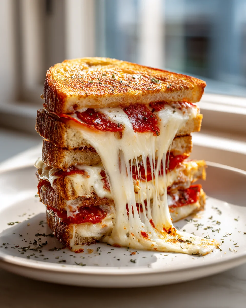 Pizza Grilled Cheese with Beef Pepperoni & Mozzarella Delight