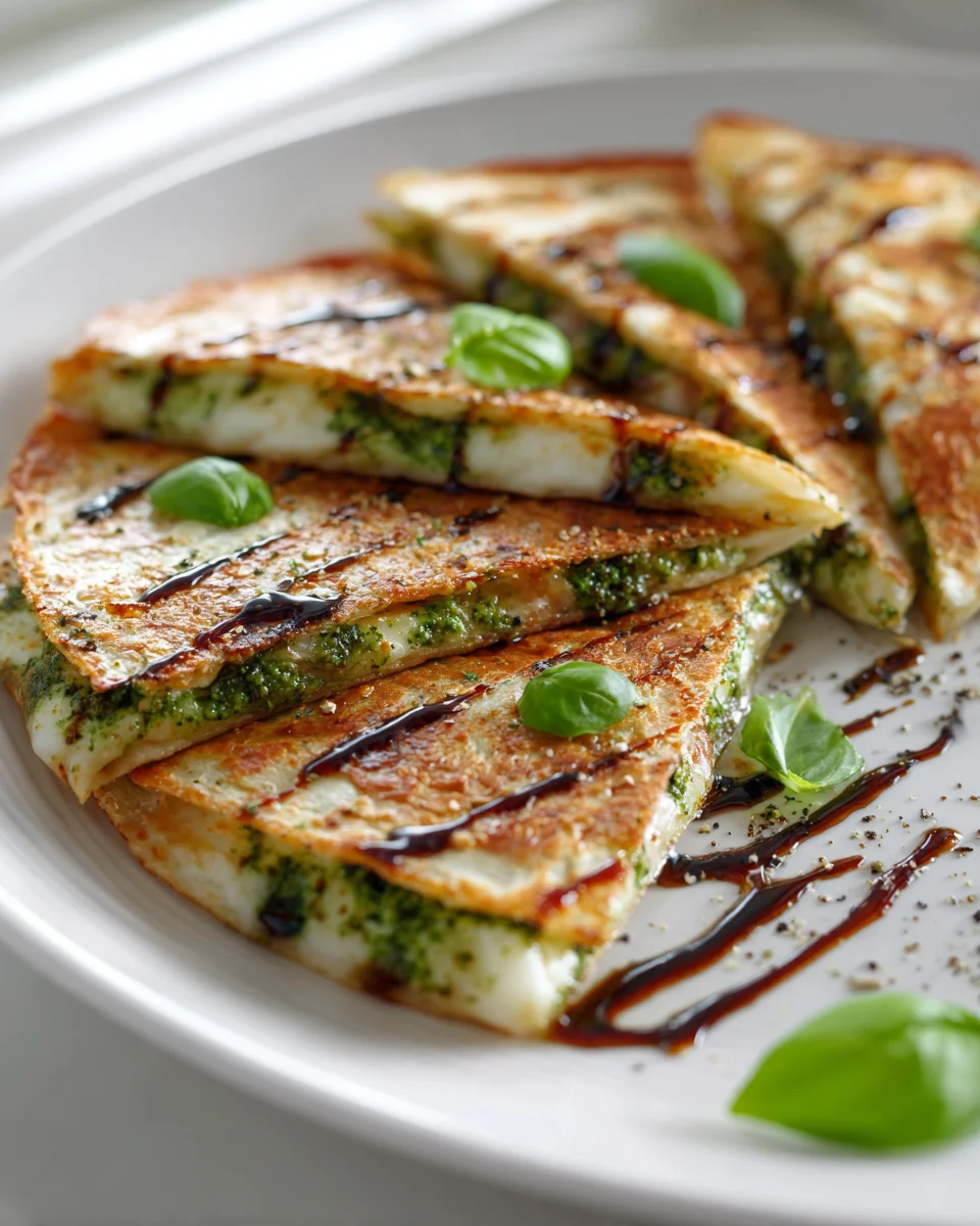 Delicious Caprese Pesto Quesadillas & Balsamic Glaze