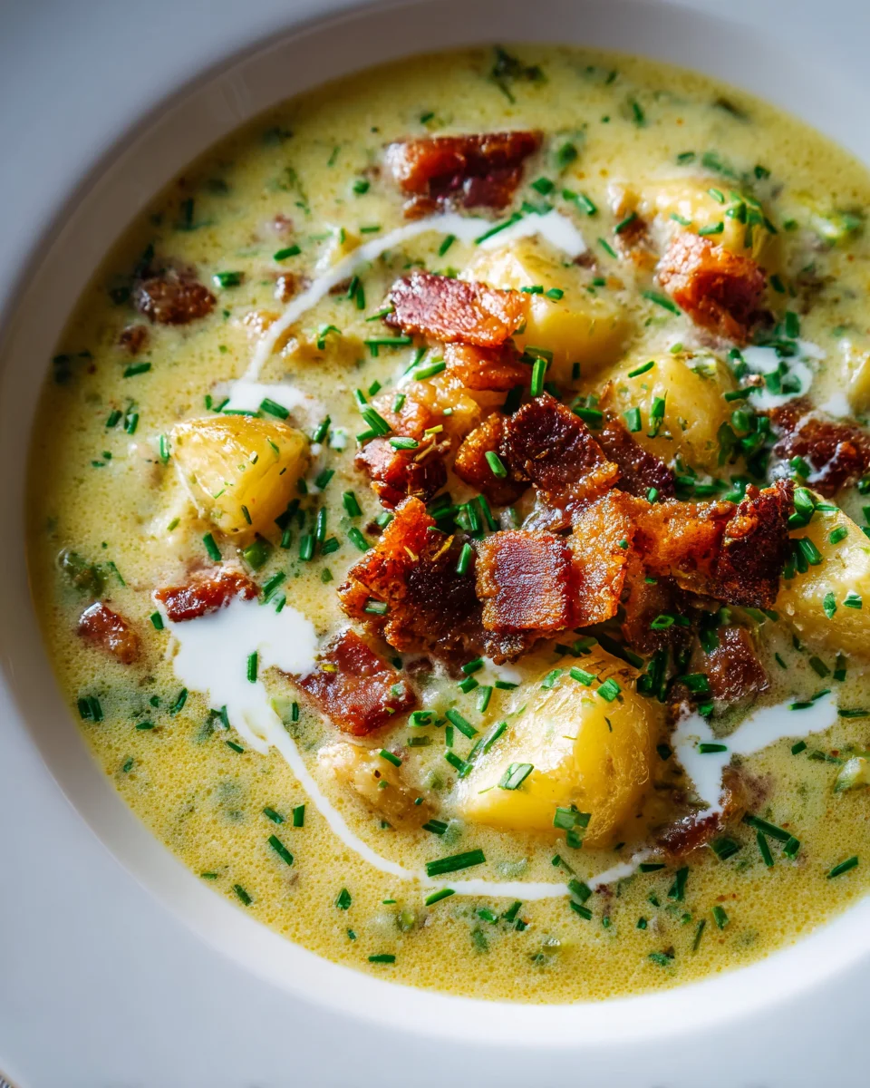 Loaded Potato Soup with Crispy Beef Ham - Comforting Delight!