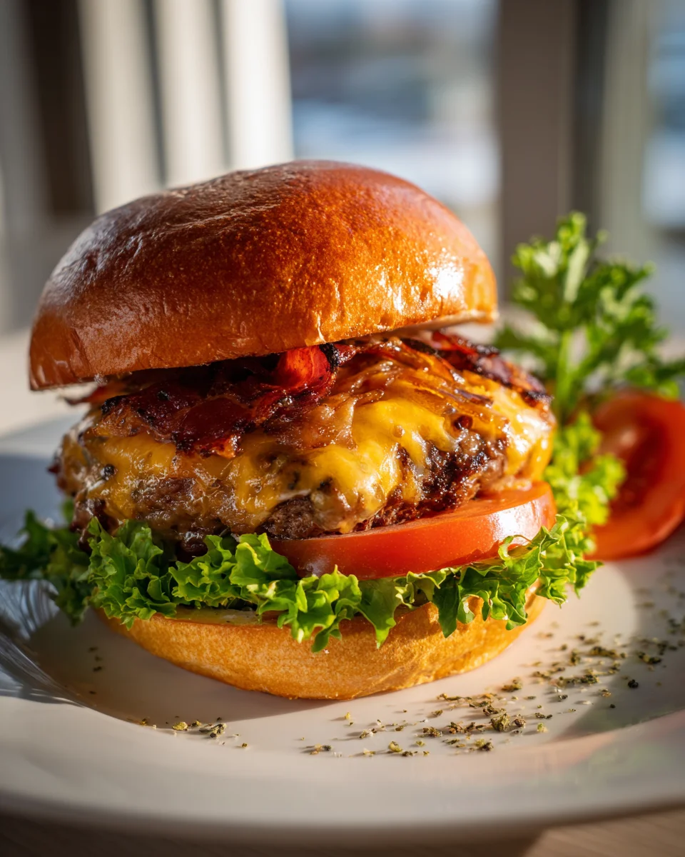 Best Beef Bacon Cheeseburgers with Sweet Caramelized Onions