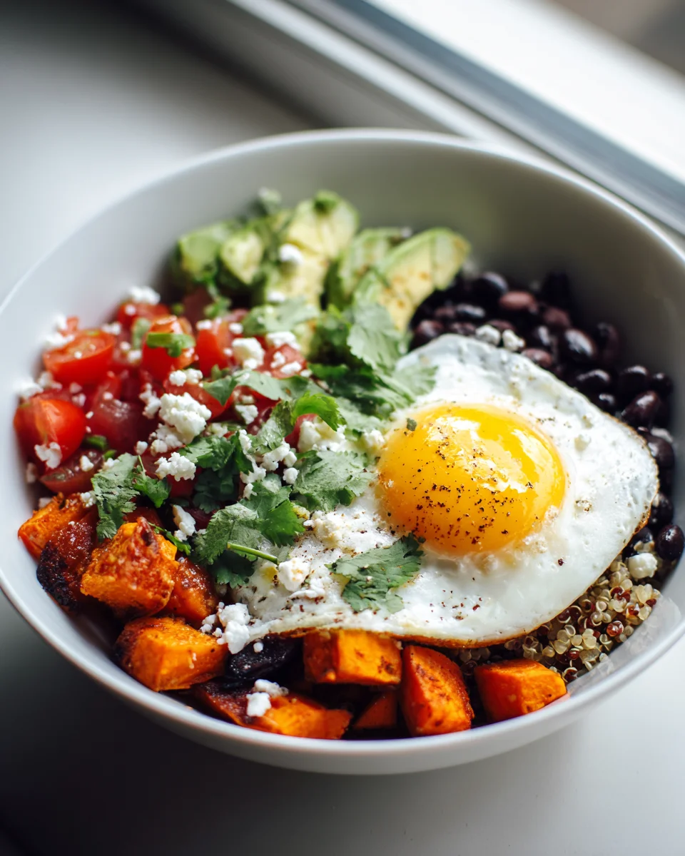 Easy Breakfast Sweet Potato Taco Bowl with Fried Egg