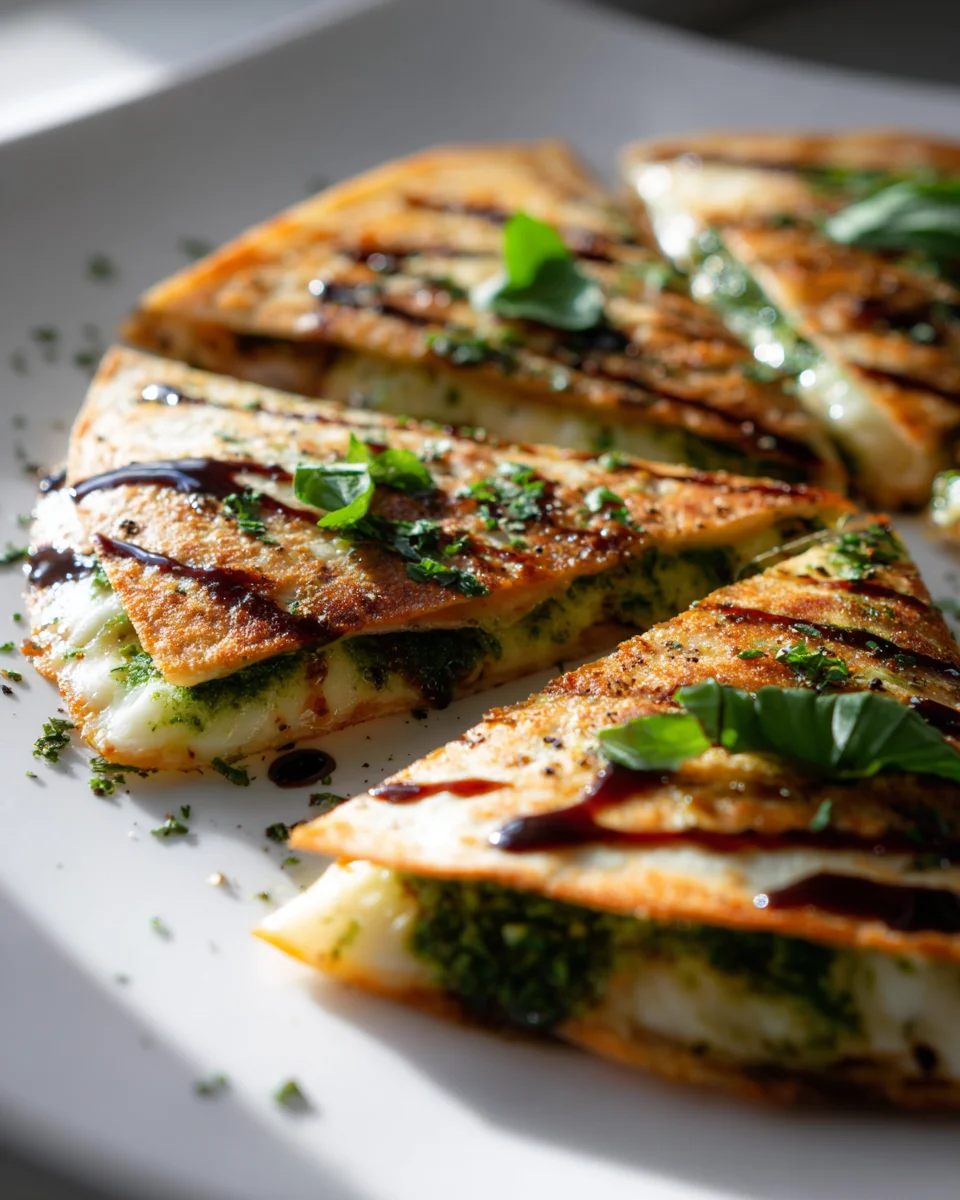 Delicious Caprese Pesto Quesadillas & Balsamic Glaze
