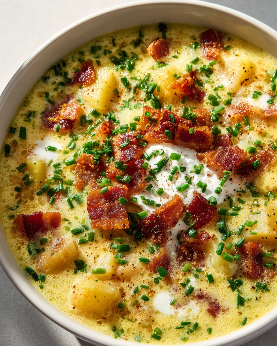 Loaded Potato Soup with Crispy Beef Ham - Comforting Delight!