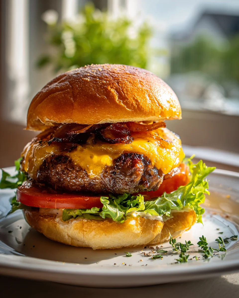 Best Beef Bacon Cheeseburgers with Sweet Caramelized Onions