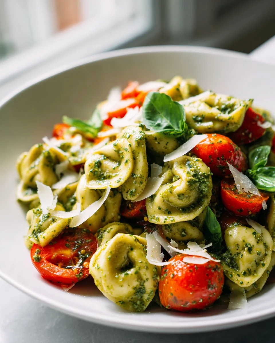 Zesty Pesto Tortellini Salad with Fresh Cherry Tomatoes