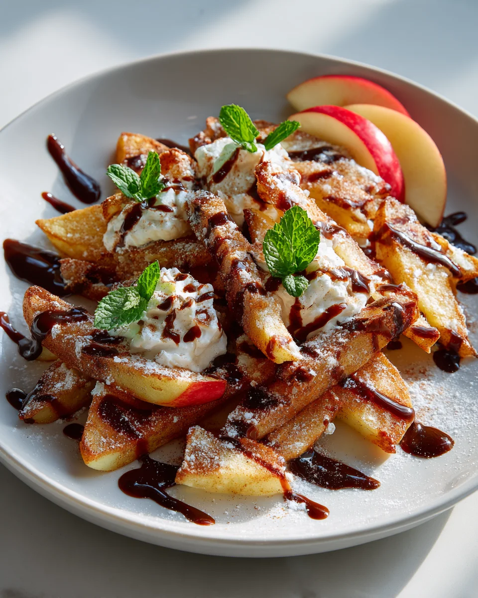 Ultimate Apple Fries Nachos: Chocolate Drizzle Delight!