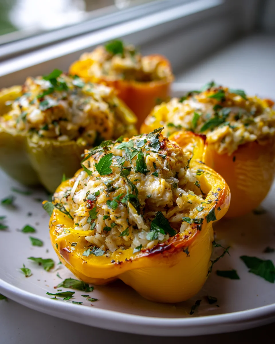 Savory Lemon Herb Chicken & Rice Stuffed Bell Peppers