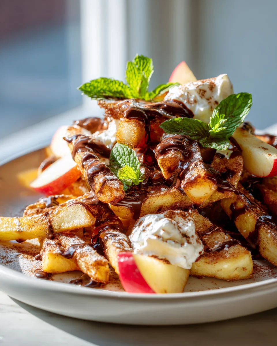 Ultimate Apple Fries Nachos: Chocolate Drizzle Delight!