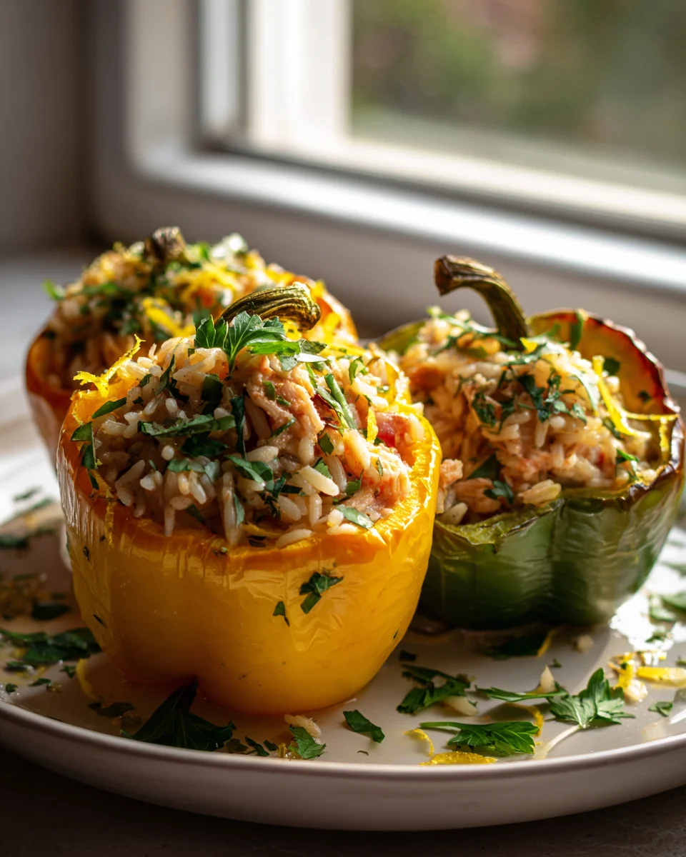 Savory Lemon Herb Chicken & Rice Stuffed Bell Peppers