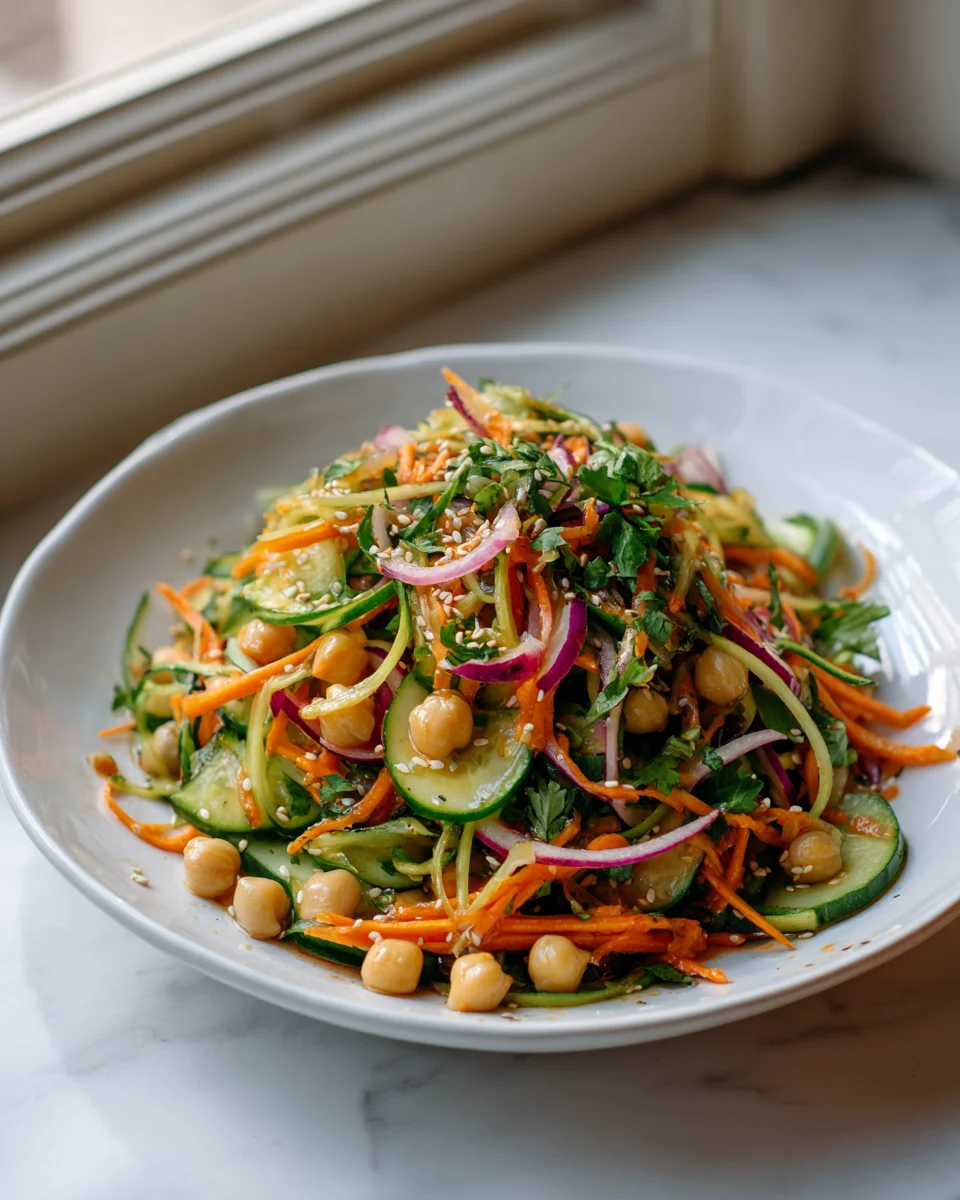 Easy Asian Cucumber Chickpea Slaw with Zesty Sesame Dressing