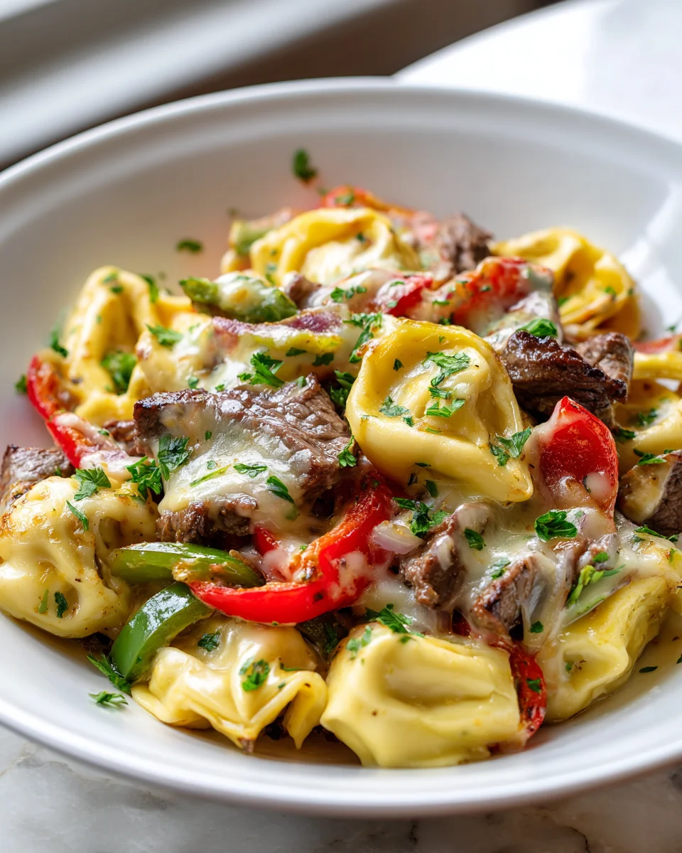 One-Pan Cheesesteak Tortellini Skillet with Provolone