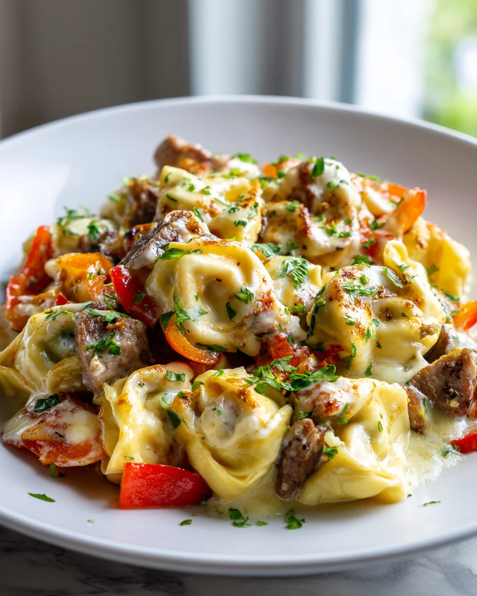 One-Pan Cheesesteak Tortellini Skillet with Provolone