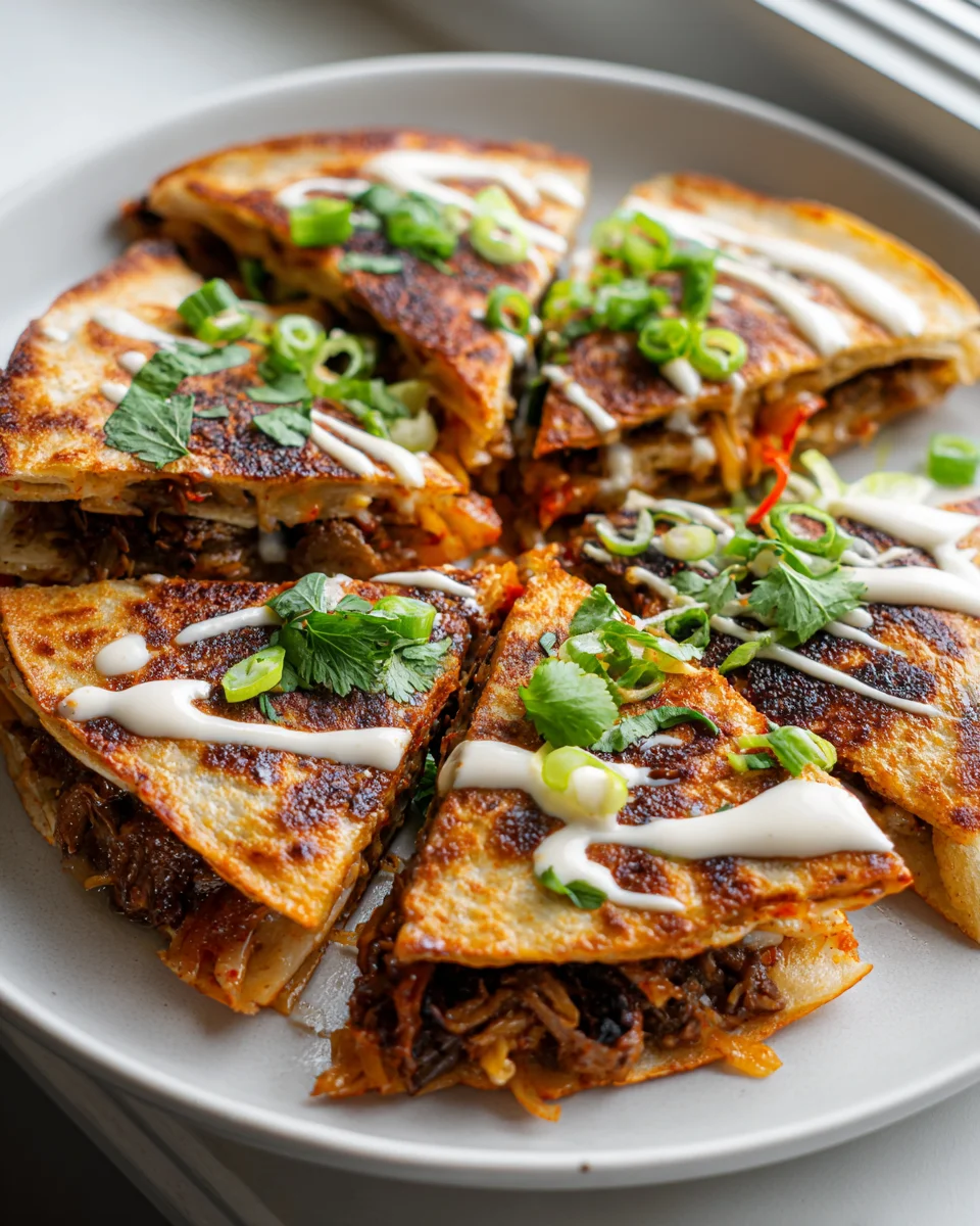 Kimchi Bulgogi Quesadillas: Bold Flavor, Spicy Crema!